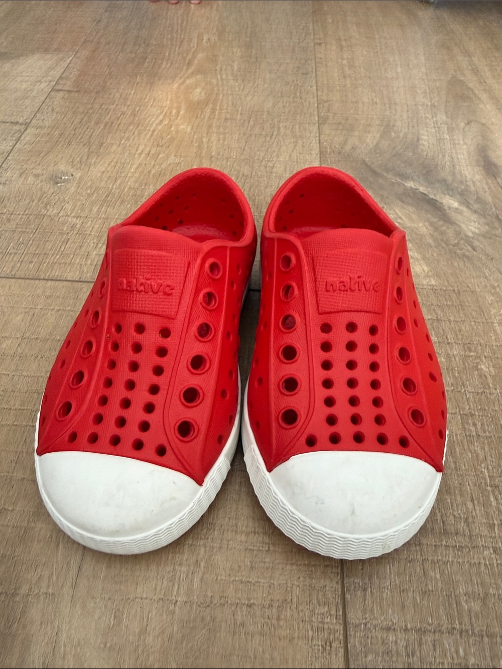 Native Kids Red Jefferson Water-Friendly Slip-On Shoes with White Toe Cap